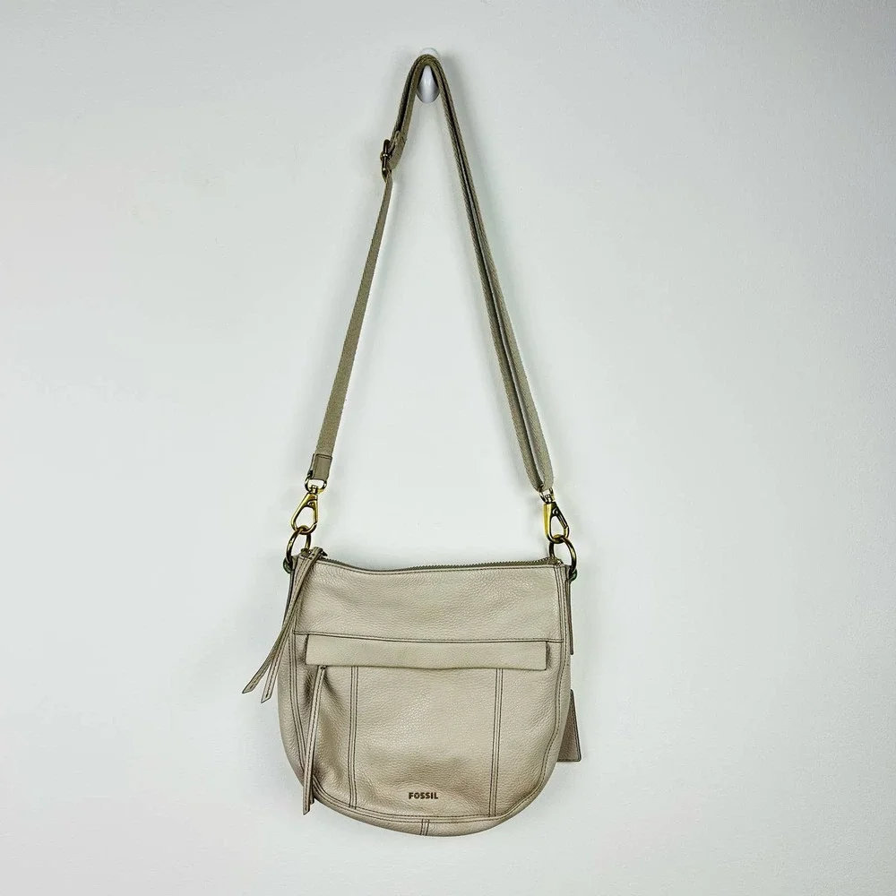 Fossil Gray Leather Crossbody Purse